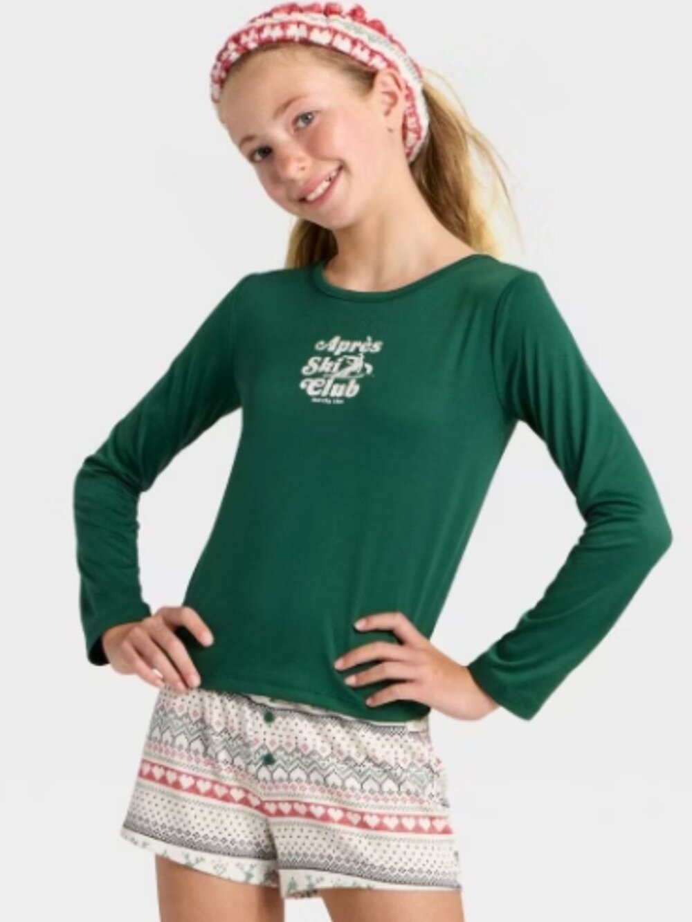 Girls' 2pc Long Sleeve Pajama Set with Spa Headband - art class™ Green XXL